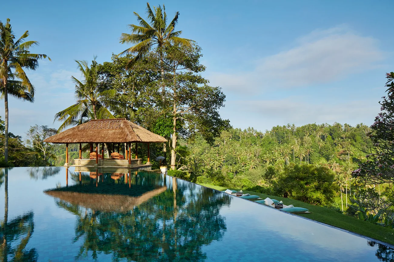 Amandari’s pool and pavilion, facing the valley