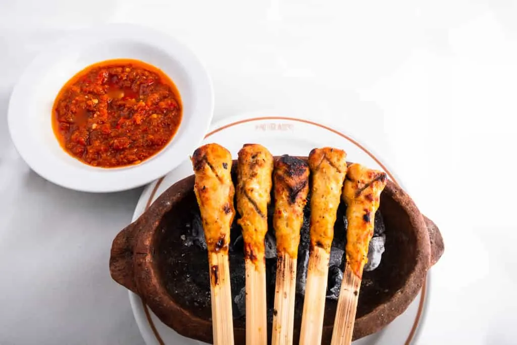 Sate lilit skewers and their sambal