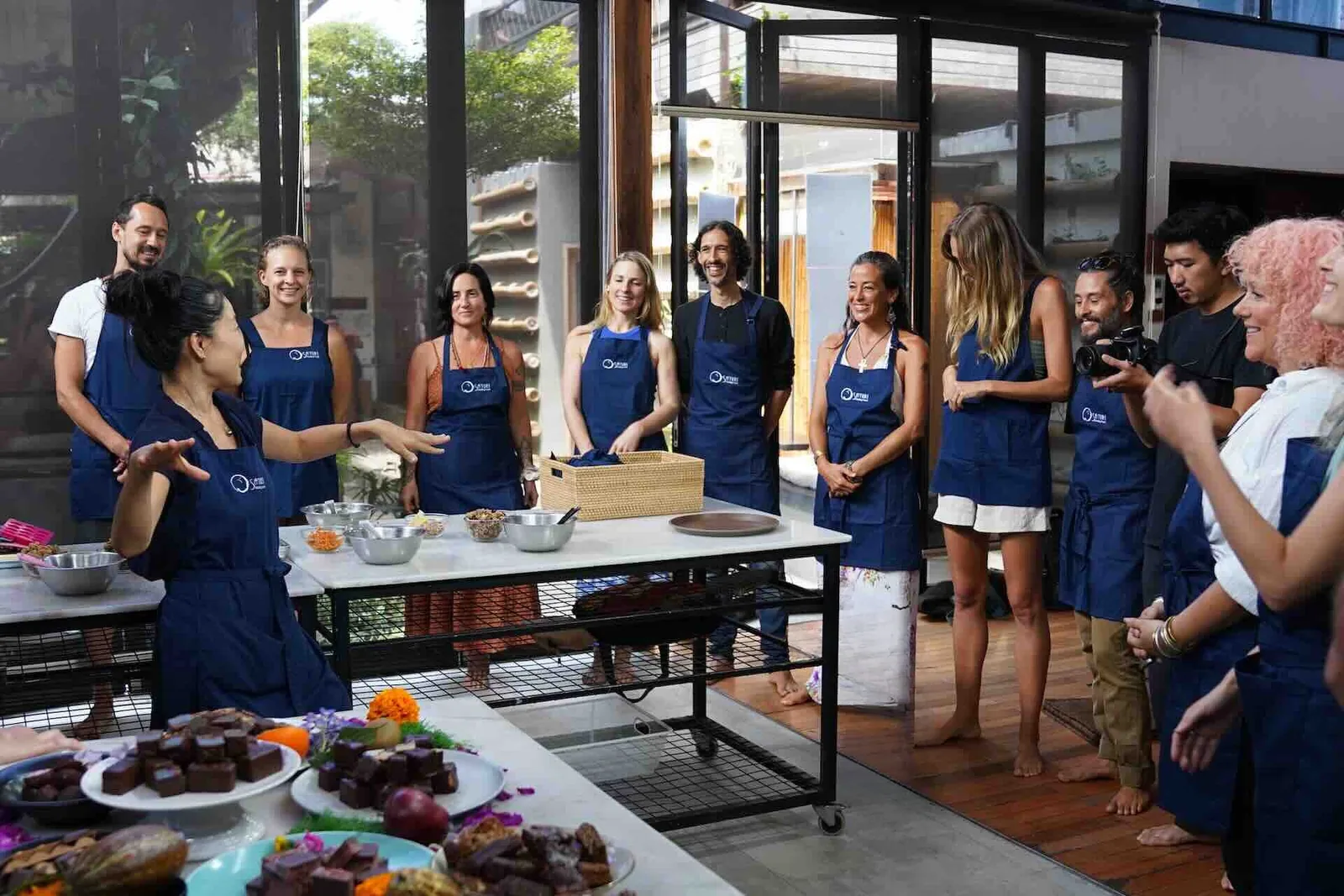 A training session at the academy, with dishes laid out in front
